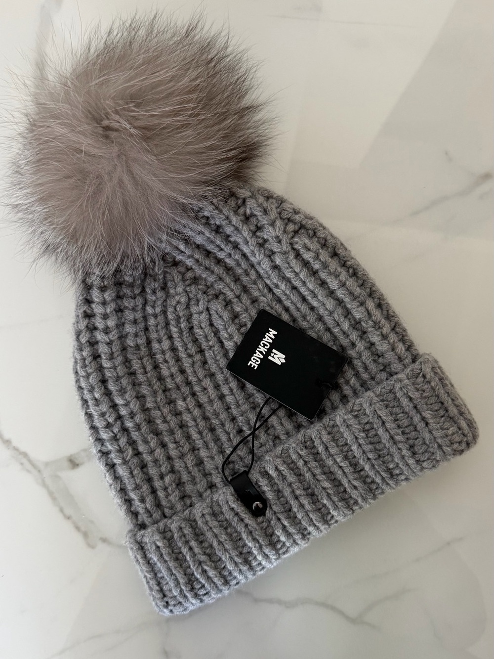 Mackage Gray Knit Pom Beanie